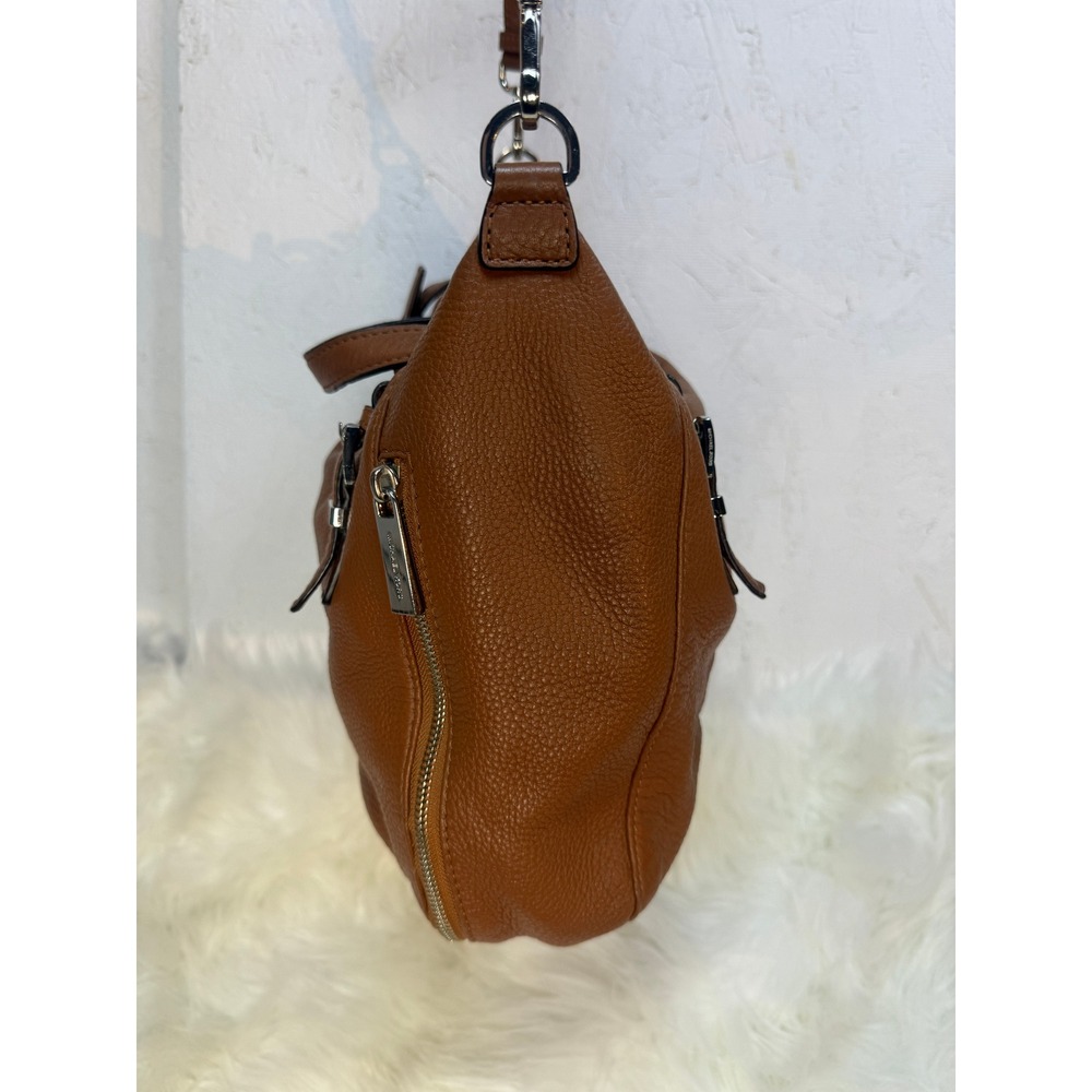 Michael Kors Bedford Brown Pebbled Leather Hobo Shoulder Bag Silver Hardware - Picture 9 of 14